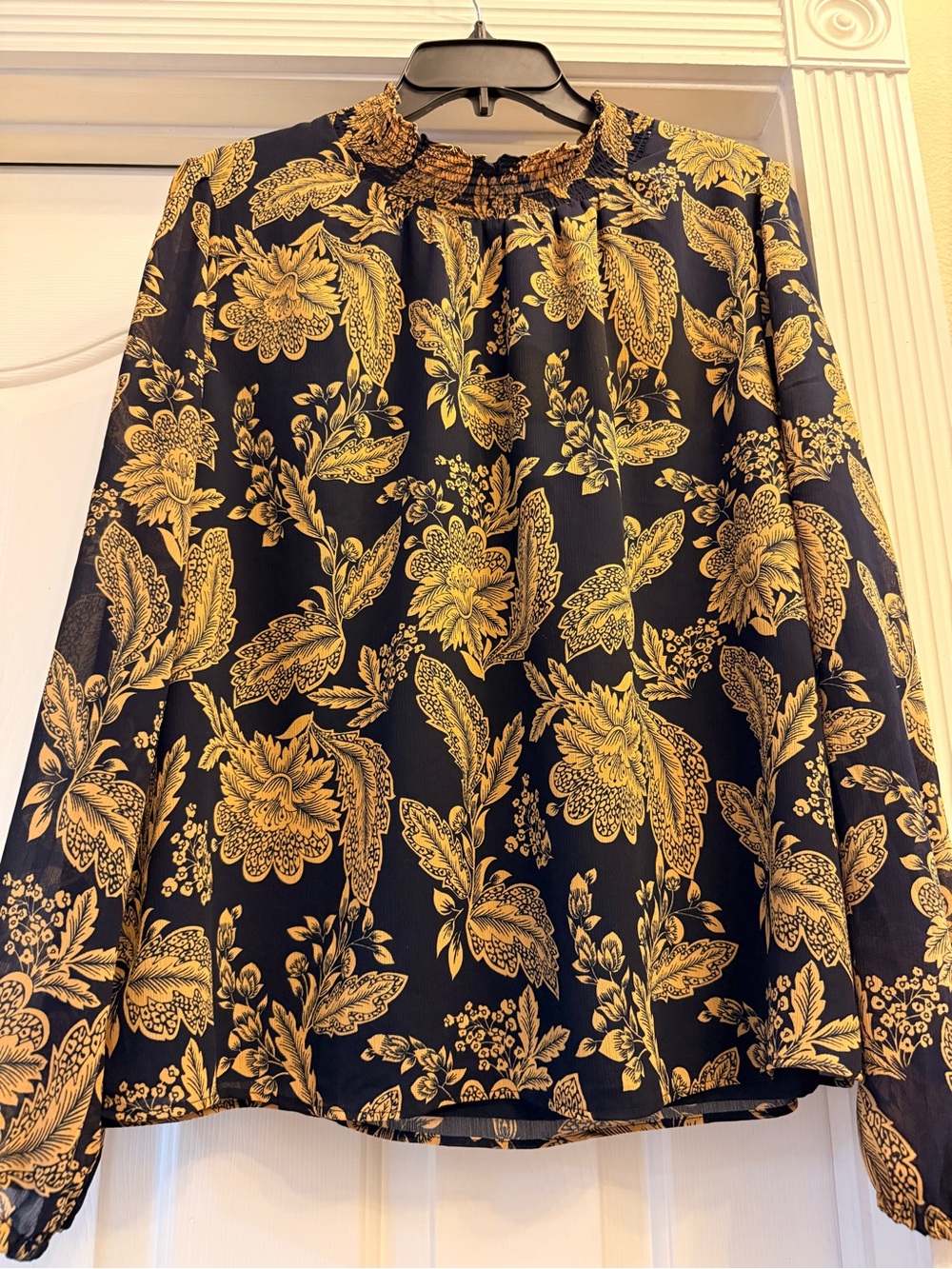 J. Crew Navy Blouse with Mustard Floral Print